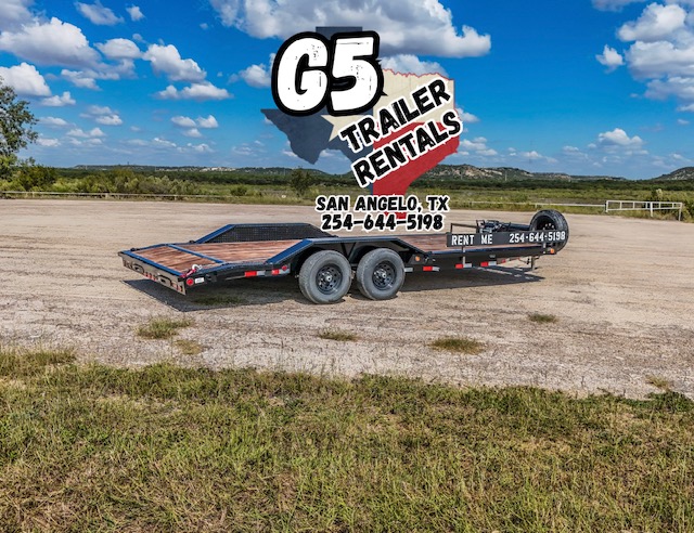 G5 Trailer Rentals car hauler trailer in San Angelo, Texas with scenic background